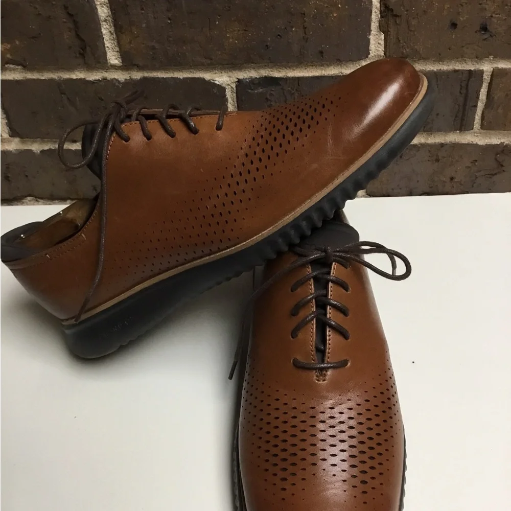 Cole Haan Tan/Brown Perforated Leather Derby Lace-Up